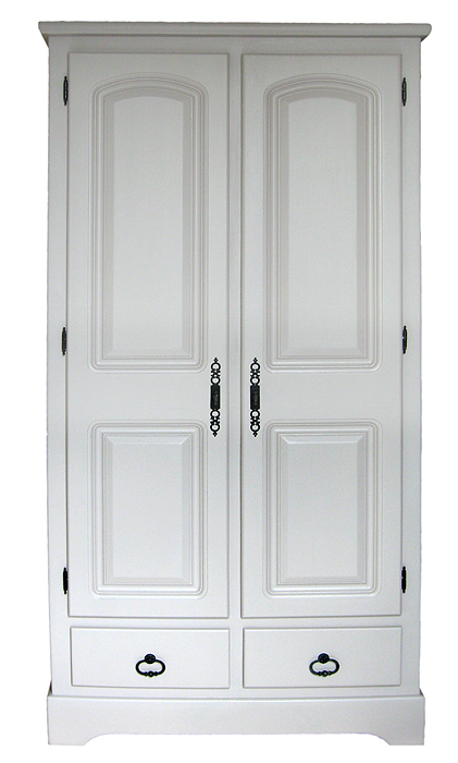Armoire lingère en pin restaurée et peinte en blanc, vue de face