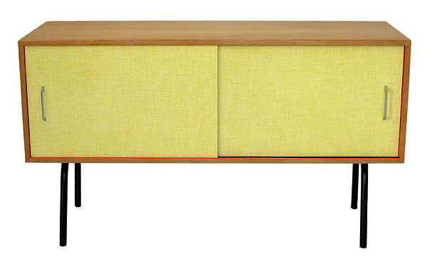 Enfilade vintage en Formica jaune des années 50, vue de face