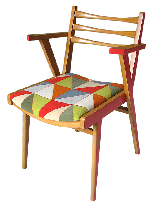 Fauteuil bridge en hêtre des années 50 restauré, vue de face